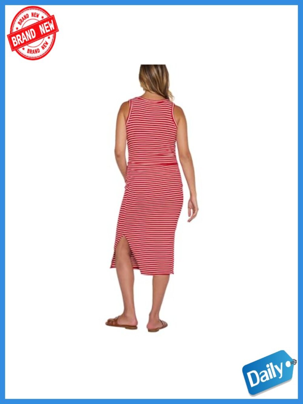 Sleeveless Henley V-Neck Rib Knit Midi Bodycon Maternity Dress - Picture 3 of 3